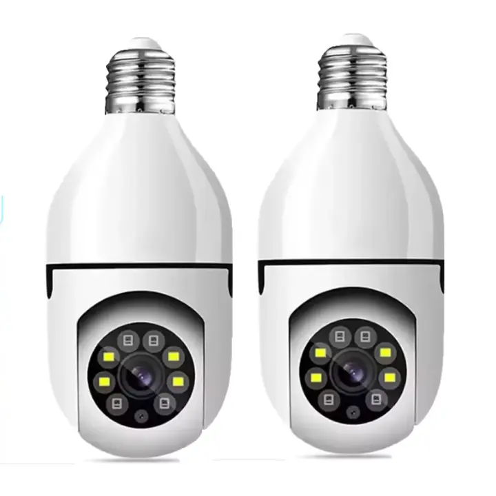 2PACK Cámara de seguridad con bombilla, cámara IP panorámica de 360 grados con giro/inclinación, 2,4 GHz WiFi 1080P, cámara de vigilancia inteligente para el hogar, visión nocturna bidireccional, conversación E27 para interiores y exteriores - 1