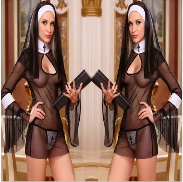 Sexo lencería halloween uniforme negro transparente - 1
