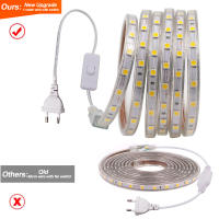 Tira de luces LED de CA 220V con enchufe de interruptor SMD5050, 60LEDs/m, cinta LED impermeable, Blanco/blanco cálido, rayas flexibles - details 0