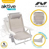 62262 - Pack de 2 sillas plegables multiposición para playa, jardín, terraza o camping beige, Medidas 64x11x64cm, 4 posiciones, con cojín en el cabecero, Incluye asa de transporte, Ibiza X2 - details 3