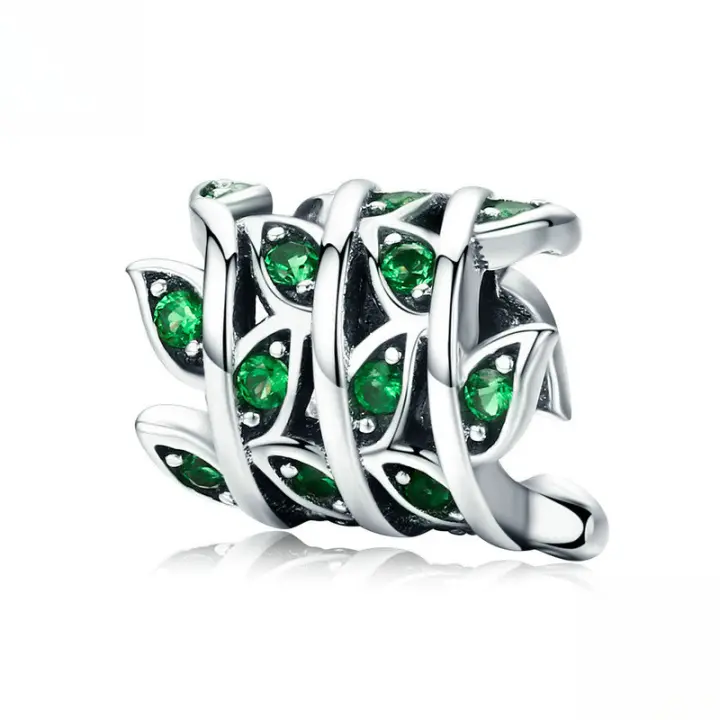 S925 cuentas de pulsera de plata esterlina, cuentas sueltas de plata esterlina de hoja verde - 1