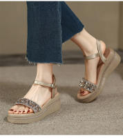 Sandalias de cuña para mujer, novedad de verano 2025, zapatos de mujer de una sola tira con suela gruesa, zapatos de plataforma de moda estilo hada - details 4