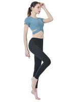 Tops cortos cruzados para mujer, camisa deportiva de manga corta para Yoga, color azul - details 0