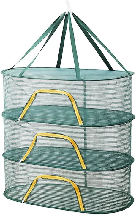 Red de secado plegable para verduras, pescado y productos deshidratados, red de secado de alimentos de varios niveles, rejilla de secado versátil, diseño resistente al viento, cierre de cremallera para protección contra insectos de 3 capas - 1