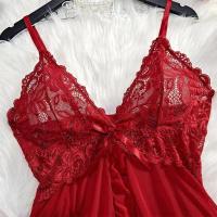Pijama de malla sin espalda con cuello en V profundo para mujer, lencería roja Sexy, camisón transparente para dormir - details 7