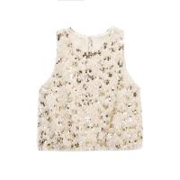 New 2025 Women Round Neck Sleeveless Frayed Sequin Tank Top Chic Party Crop Top Streetwear ropa de mujer - details 0
