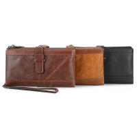 Retro cuero de vaca RFID cepillo antirrobo billetera masculina bolsa de cremallera masculina larga - details 2