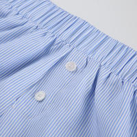 Pantalones cortos básicos cómodos e informales sueltos con botones de cintura elástica tejidos a rayas de verano para mujer - details 14
