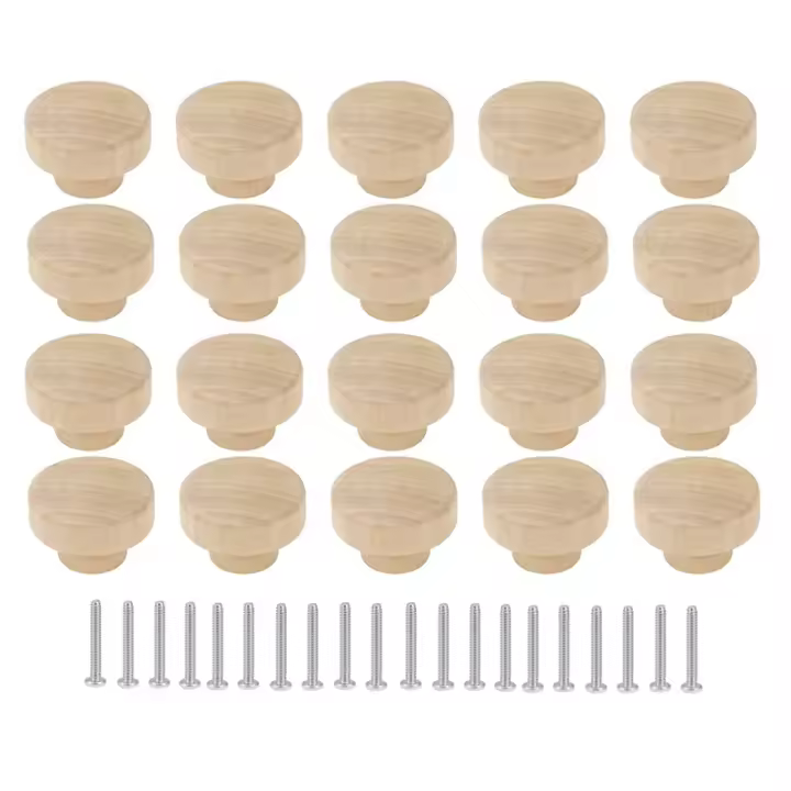 Pomos redondos de madera sin terminar para cajones, tiradores de 35mm de diámetro para muebles, armario y tocador, 20 piezas - 1