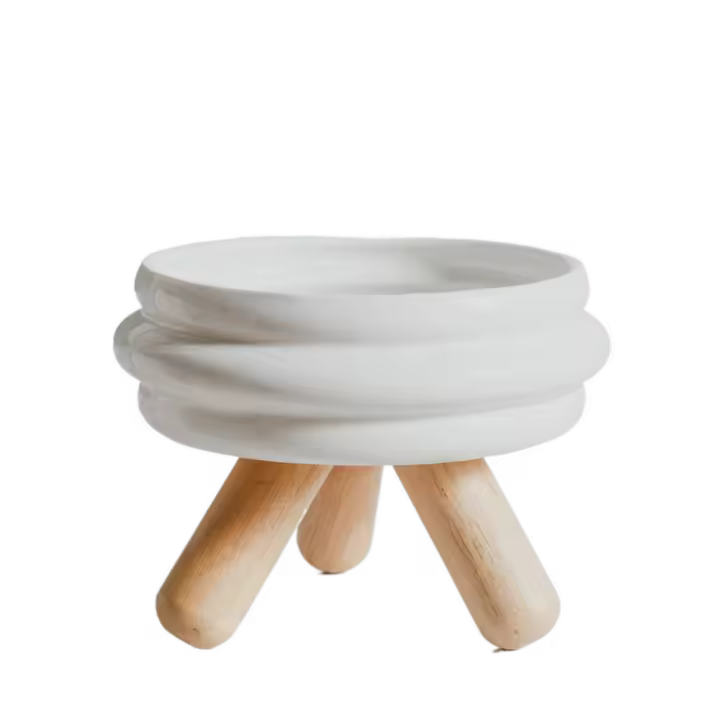 Cuenco de cerámica desmontable para gatos con soporte, estante de madera antideslizante, comederos elevados para mascotas, cuenco de comida grueso apilable para gatitos y cachorros - 1