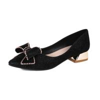 Tacones altos puntiagudos tacones gruesos zapatos de las mujeres 2025 nuevo arco de gama alta tacón medio zapatos individuales - details 1
