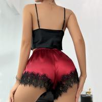 Pijama de verano fino sin mangas y espalda descubierta, conjunto de tirantes con pantalones cortos con cordones y encaje de seda helada, conjunto de dos piezas para estar en casa - details 4