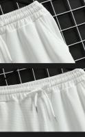 Traje De Verano Para Hombre Con Estampado De Waffle Conjunto Casual De Camiseta Y Shorts Color Sólido Talla Grande - details 26