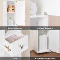 Mueble de baño tipo columna con armario alto, estanterías de baño con 5 estantes abiertos, 2 puertas y 1 cajón, color blanco, 20 x 20 x 180 cm - details 81