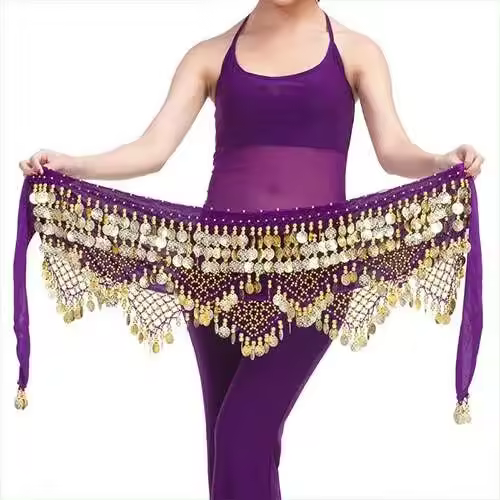 Nuevo estilo, superventas, pañuelo para la cadera, cinturón de baile con monedas para el vientre, 12 colores para que elijas - 1