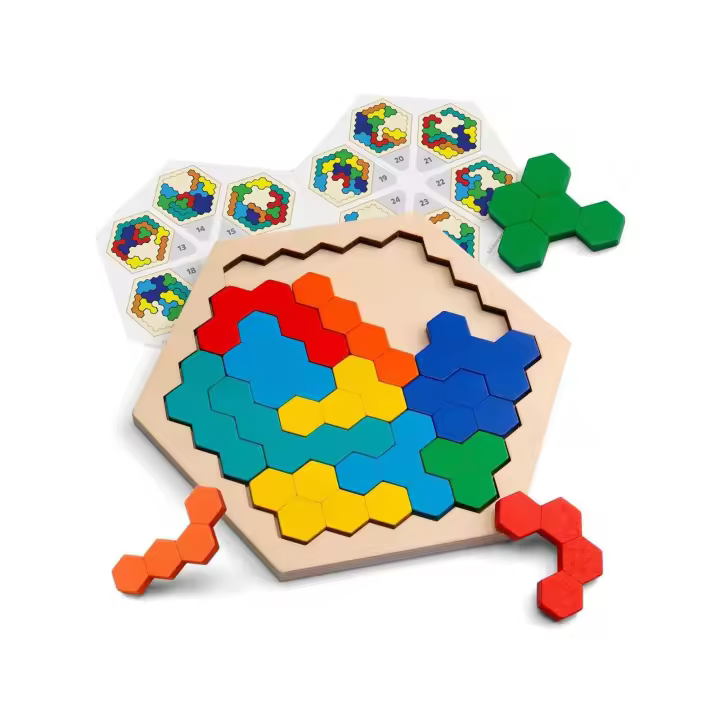 Juego de Rompecabezas Lógico Inteligente Tablero de Patrón Hexagonal con Bloques de Formas Varias - 1