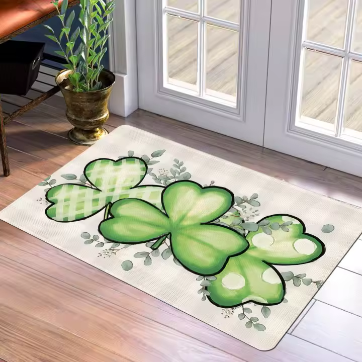 Alfombra de entrada con estampado de trébol fresco, antideslizante, ideal para decoración de cuarto de lavado y baño, alfombra multiusos para el hogar, franela, 1 ud. - 1