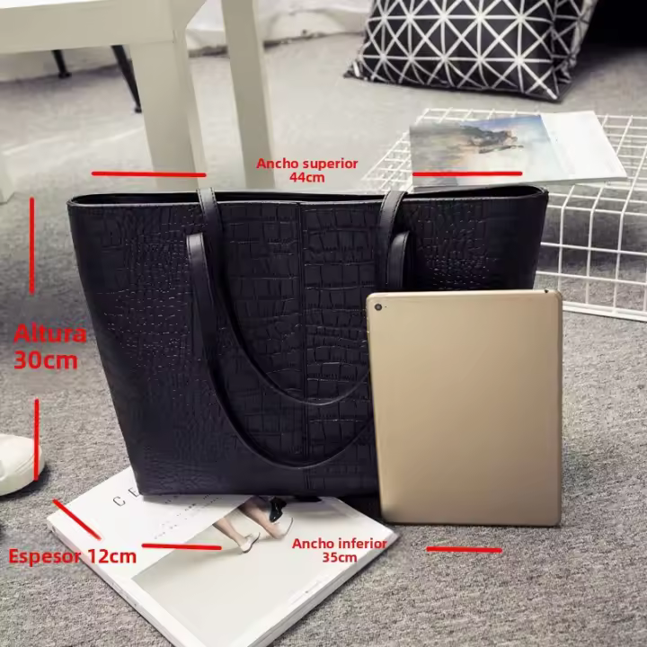 Nuevo bolso texturizado para mujer, bolso de mano portátil de alta gama para mujer, bolso negro impermeable, gran capacidad - 1