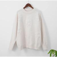 Jersey informal de punto con bordado de Jacquard blanco para mujer, Jersey holgado de manga larga con cuello redondo elegante, jersey de viaje para señora nueva 2024 - details 0