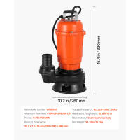 Bomba Sumergible para Aguas Residuales SucceBuy de 550W, Caudal de 18000 L/H, Bomba de Hierro Fundido con Salida de 5.08 cm, Capacidad de Elevación de 10M, Ideal para Drenar Agua en Piscinas, Jardines, Estanques, Sótanos y Áreas Inundadas - details 5
