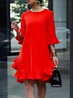 Elegante Vestido Midi Rosa para Fiestas y Noches Moda Primavera-Verano Casual con Mangas Cortas - details 1