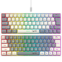 Teclado para juegos con cable USB, periférico portátil con retroiluminación RGB, color gris y Beige, para ordenadores portátiles con Windows y ordenador, 63 teclas - details 1