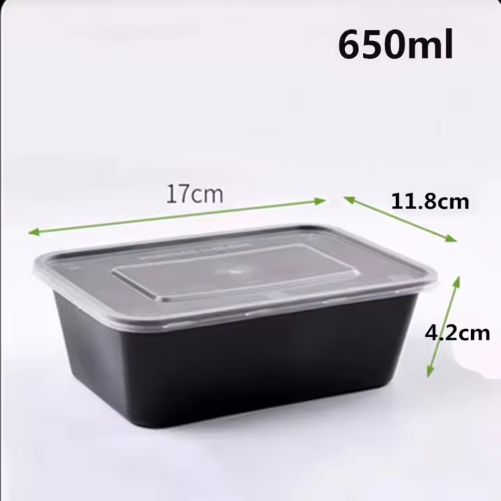 Contenedores de comida desechables de gran capacidad, fiambrera negra con tapa, caja de plástico a prueba de fugas para llevar, 5 unidades por juego - 1