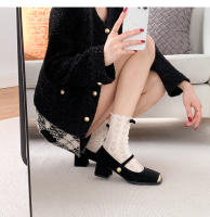 Nuevos zapatos de mujer con plataforma poco profunda y tacones gruesos con combinación de un solo color. - details 13