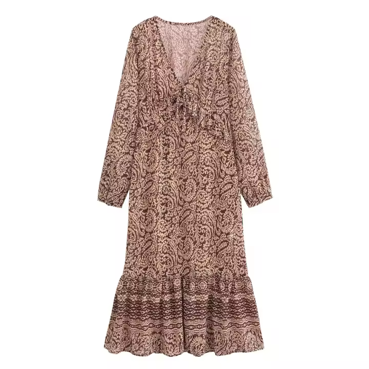 Ropa de mujer europea y americana, vestido estampado decorativo laminado de mujer, vestido popular, regalo. - 1