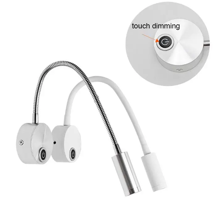 Lámpara LED de pared regulable, luz de lectura montada en la pared, cabecera para dormitorio, Hotel, Proyecto y Oficina, color blanco y plateado, 3W - 1