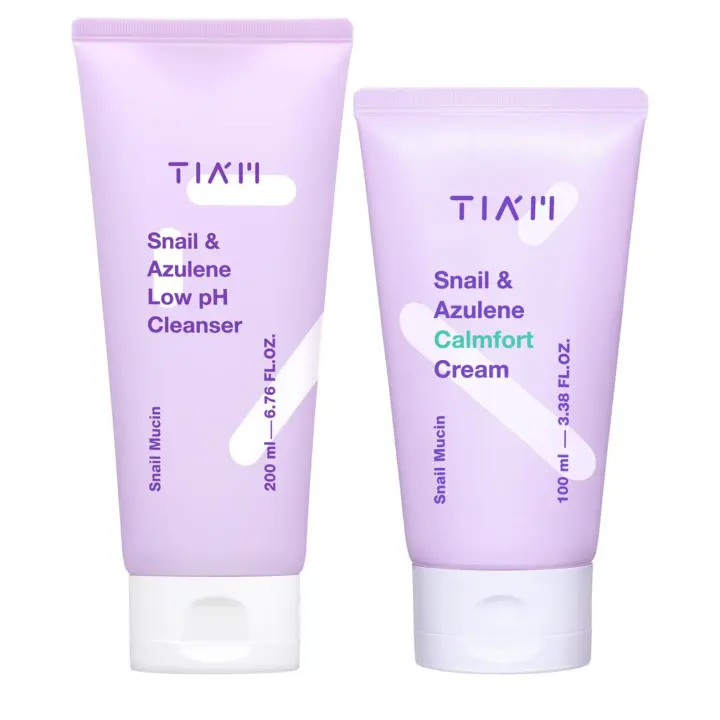 TIAM Daily Soothing Duo: limpiador de pH bajo con azuleno de caracol y crema calmante, set coreano para el cuidado de la piel - 1
