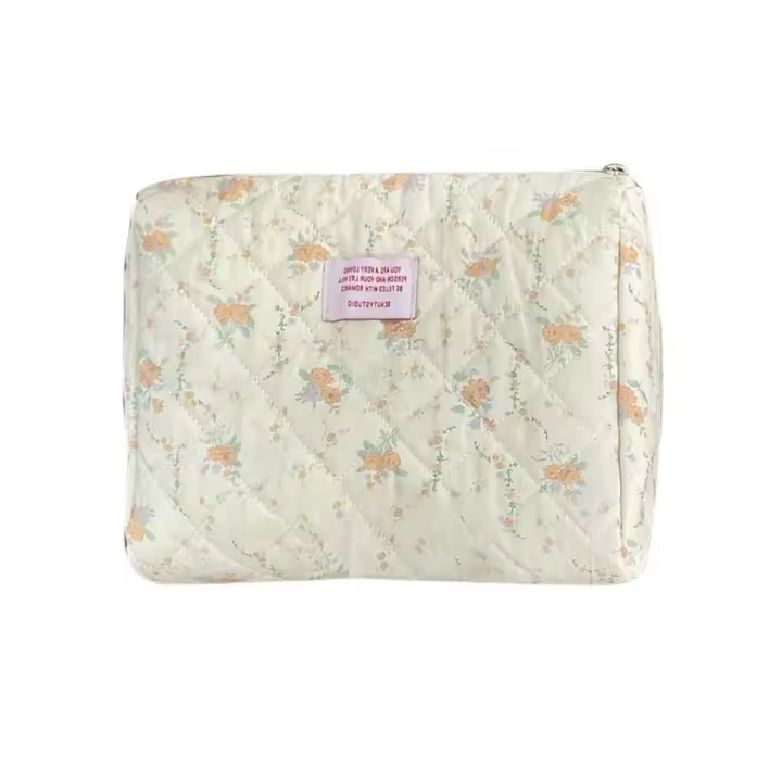 Bolsa de maquillaje de gran capacidad para mujer, nueva bolsa de cosméticos Floral de mano, bolsa acolchada de algodón multifuncional - 1