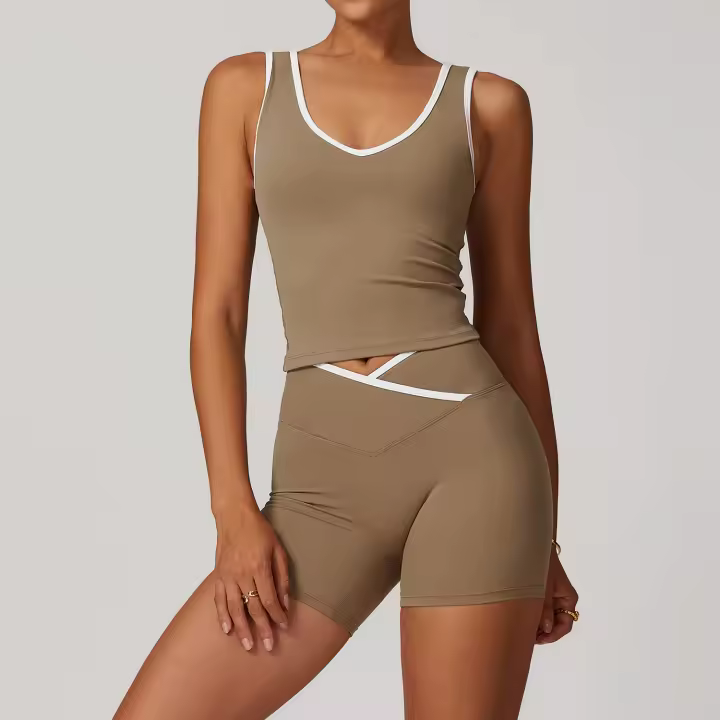 Conjunto deportivo cruzado de cintura alta para mujer, corto sin espalda, desnudo, utilizado para yoga, correr - 1