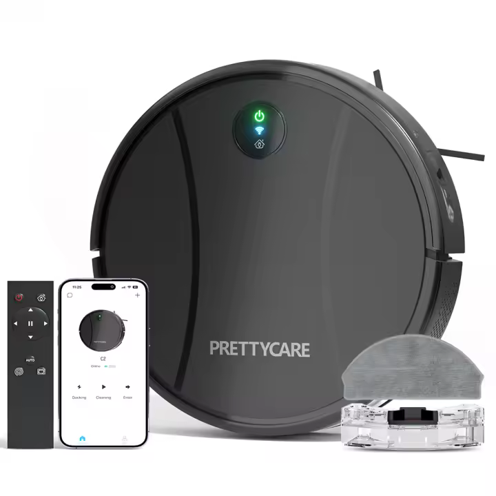 PrettyCare-Robot Aspirador C2, Fregona, Aspira y Barre al mismo tiempo, 4000Pa, Autonomía de 150 Minutos, aplicación/remoto/control - 1