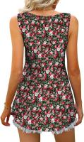 Verano nuevo con cuello en v sin mangas chaleco falda casual estampado tropical de flores vestido mujer - details 6