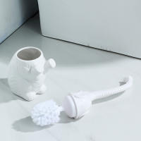 Juego De Cepillo Y Porta Para Inodoro Creativo De Cerámica Con Mango De Plástico En Forma De Elefante Blanco Para Baño Y Lavabo - details 2
