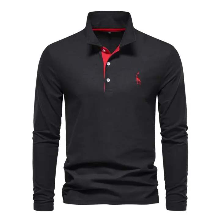 polos hombre manga larga ropa hombre Deer Bordado Polos para hombre Color sólido Polos de manga larga para hombres Nueva primavera Polos de negocios sociales Hombre - 1