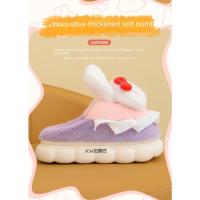 2025 nuevas zapatillas de felpa con bonito conejo de dibujos animados para niños, suaves, antideslizantes, cálidas para invierno, zapatos de algodón para interiores para bebés y niñas - details 5