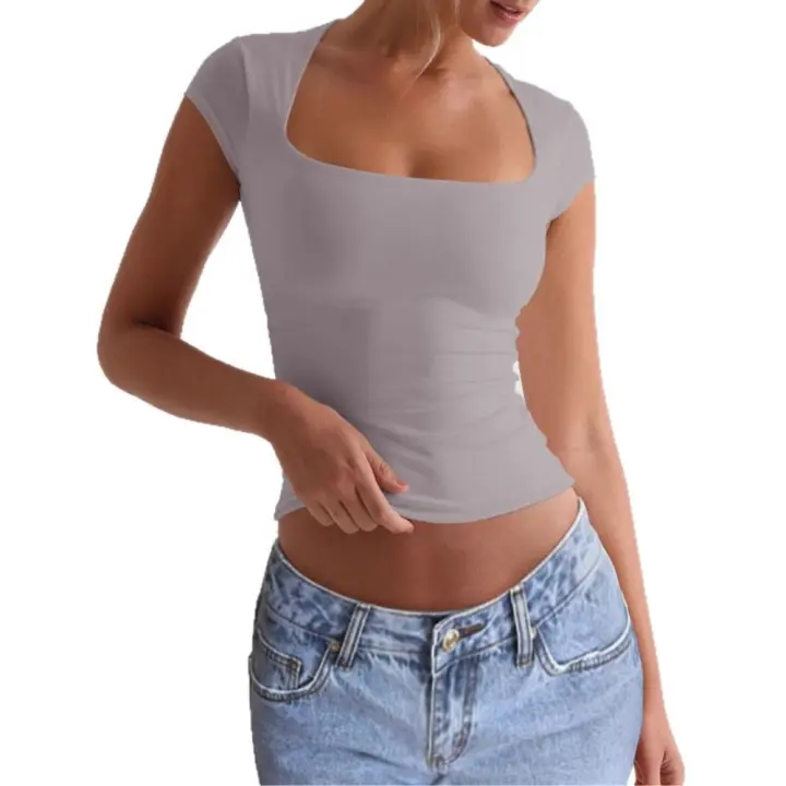 Ropa de yoga europea y americana, camiseta deportiva elástica delgada, ropa de mujer 2025, tops de verano, ropa para correr - 1
