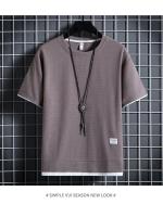 Conjunto de camiseta y pantalones cortos informales para hombre, chándal de Color liso, tres piezas holgadas de verano, talla 3XL - details 10