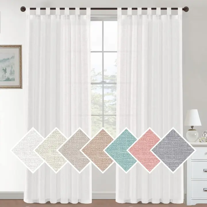 Cortinas de Lino para Salón,2 Piezas,Visillo Translúcido, Cortinas con Ojales modernos, Decorativas para Ventana, Habitación y D - 1