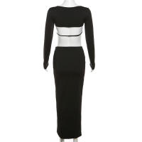 BUNO-Conjuntos de verano para mujer, 2 piezas, moda sólida, nuevo conjunto de dos piezas, manga larga, ombligo descubierto, falda larga, Sexy, elegante, y2k - details 10