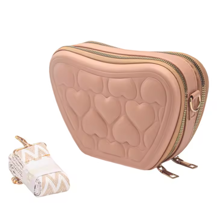 Bolsas de almacenamiento de cosméticos de gran capacidad, bolso de hombro impermeable de cuero PU con forma de corazón, portátil con correa, bolsas de lavado para mujer - 1