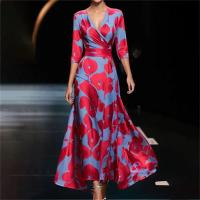 Vestido Maxi Bohemio Vintage Para Mujer Elegante Y Sexy Con Estampado Floral A-Line Manga Corta Cintura Ajustada Fiesta - details 7
