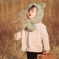 Gorro de lana cálido para niños, bufanda con capucha, cordón para esquí al aire libre con cuello de lana de cordero - details 2
