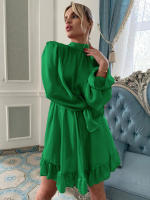 Vestido corto de satén con mangas abullonadas para mujer, estilo francés elegante, con lazo Simple, nuevo - details 9