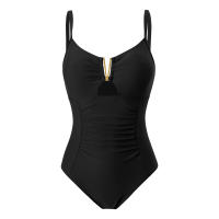 Traje de Baño de Una Pieza Negro V Cut Traje de Baño Sólido Sexy para Mujeres - details 16