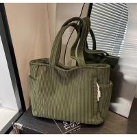 Bolso informal de pana con cierre de cremallera, ligero y de gran capacidad, correa fija para el hombro, bolso de viaje diario de Color sólido - details 22