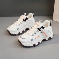 YTMLDY Zapatillas de deporte gruesas para mujer en blanco y azul claro, cubierta sintética ligera y transpirable, plantilla gruesa de EVA acolchada, zapatos deportivos informales con cordones para comodidad en todas las estaciones, calzado cómodo, zapatil - details 6