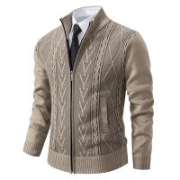 Chaquetas gruesas de moda para hombre, cárdigan con cuello levantado de lana, suéter para exteriores, tejido liso para mantener el calor, otoño e invierno - details 1